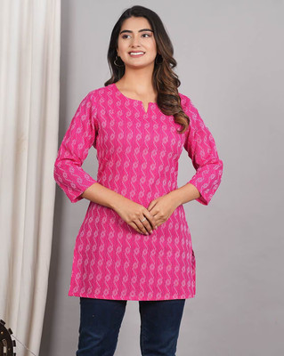 NORTIFASHION Women Printed Straight Kurta(Pink)