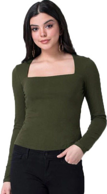 Styvibe Casual Full Sleeve Solid Women Green Top