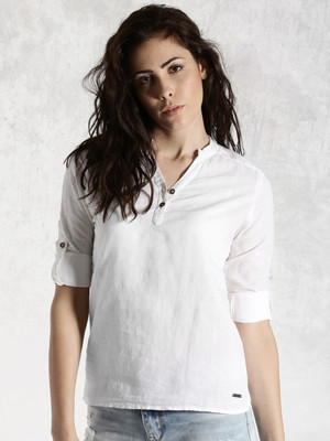 Roadster Casual 3/4 Sleeve Solid Women White Top