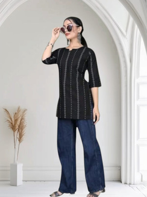 Kfashionbj Women Solid A-line Kurta(Black)