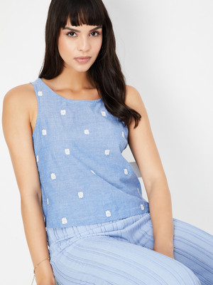 MAX Casual Printed Women Blue Top