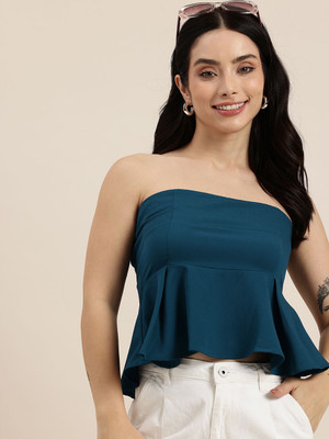 HERE&NOW Casual Solid Women Green Top