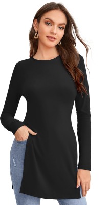 PINZY Casual Solid Women Black Top