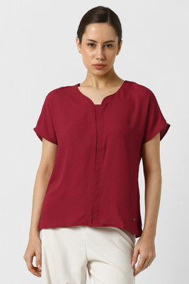 VAN HEUSEN Formal Solid Women Red Top
