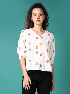 V-MART Casual Self Design Women White Top