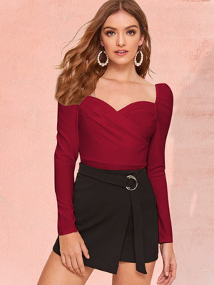 Maheshvi Casual Solid Women Maroon Top