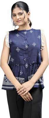 MADBORN CREATION Casual Printed Women Blue Top