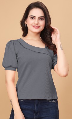 Black Robin Casual Solid Women Grey Top