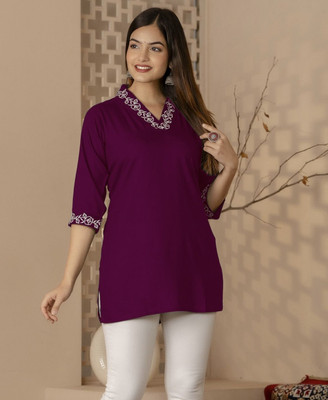 RADHEGOVIND Casual Embroidered Women Purple Top