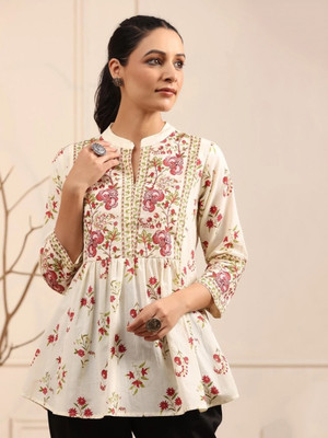 PIHUTIQUE ARTS Casual Embroidered Women Beige Top