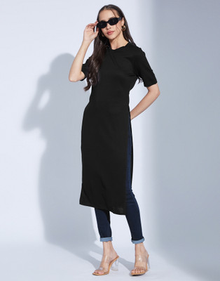 Skylee Women Dyed/Ombre, Solid Straight Kurta(Black)