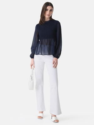 KAZO Casual Solid Women Blue Top