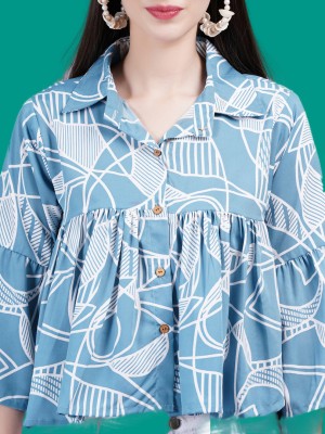 Fashion Point Casual Printed Women Light Blue Top