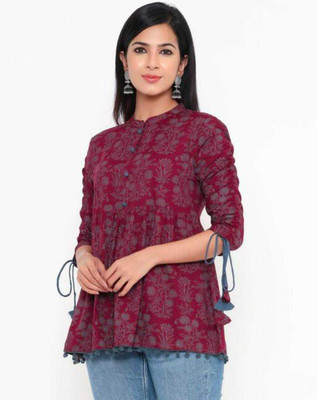 ShreeShyam Handicraft Casual Printed Women Maroon Top