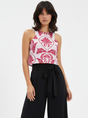 Glitchez Casual Printed Women White, Pink Top