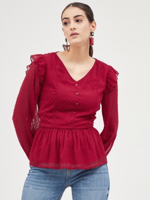 HARPA Casual Solid Women Maroon Top