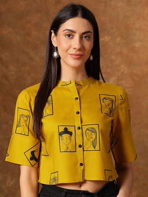 ANOUK Casual Printed Women Yellow Top