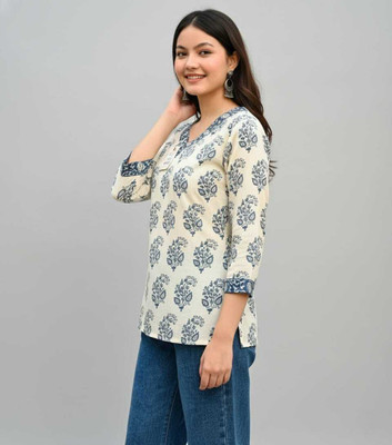 VANYAA Casual Printed, Ethnic Motifs, Floral Print Women White, Blue Top