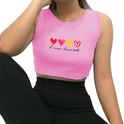 Fashion And Youth Casual Printed Women Pink, Black Top