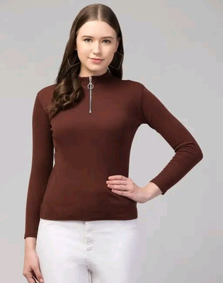 zsGARMENTS Casual Solid Women Brown Top