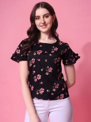 Attigo Casual Printed Women Black Top