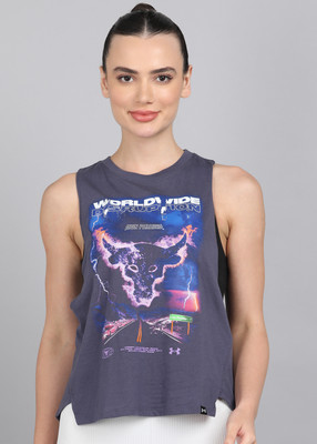 UNDER ARMOUR Casual Printed Women Grey Top