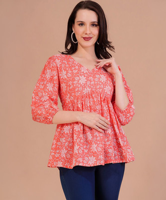 Maheshvi Casual Floral Print Women Pink Top
