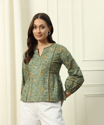 FIORRA Party Printed Women Green Top