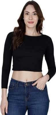 Fasska Casual Solid Women Black Top