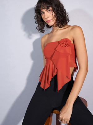 SASSAFRAS Party Solid Women Brown Top