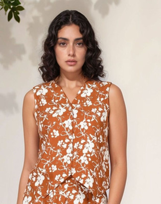 Dressberry Formal Floral Print Women Brown, White Top