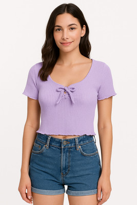 PD CLORI Casual Solid Women Purple Top
