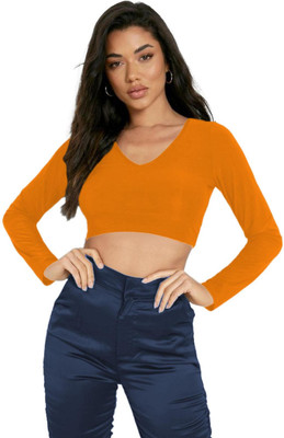 THE BLAZZE Casual Solid Women Orange Top