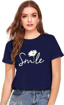 Lasmo Printed Women Round Neck Blue T-Shirt