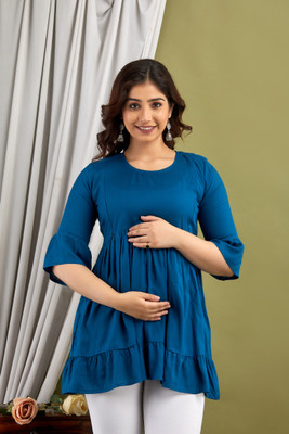 VAIDIKI Casual Solid Women Blue Top