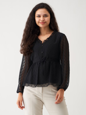 AASK Casual Self Design Women Black Top