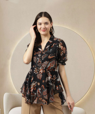 KERI PERRY Casual Printed Women Black Top