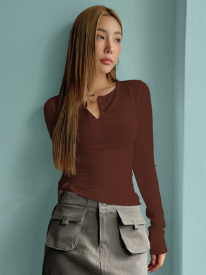NAVYANKAA Casual Solid Women Brown Top