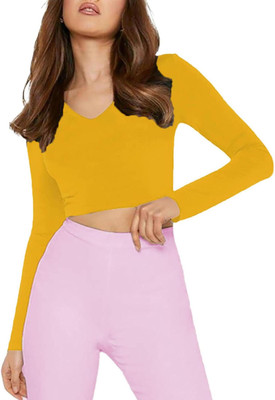 THE BLAZZE Casual Solid Women Yellow Top