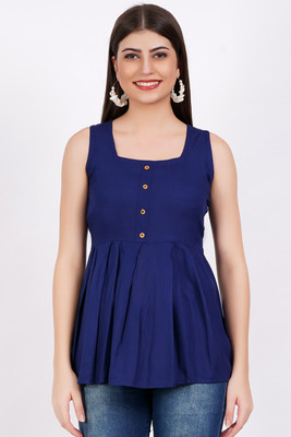 Majestykart Casual Solid Women Dark Blue Top