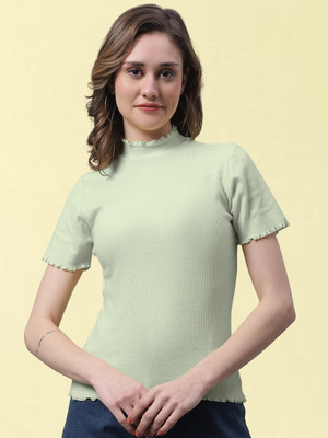 FBAR Casual Self Design Women Light Green Top