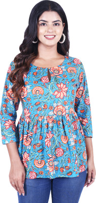 JINVARAM Casual Printed Women Blue Top