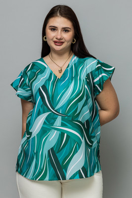PURYS Casual Floral Print Women Green Top
