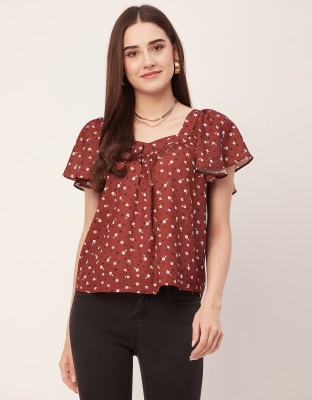 moomaya Casual Printed Women Brown, Black, White Top