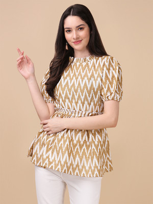 luzumbez Casual Printed Women Beige Top