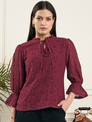 Style Quotient By Noi Casual Self Design Women Maroon Top