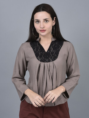 Canoe Casual Self Design Women Grey, Black Top