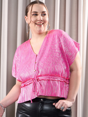 CURVE BY KASSUALLY Casual Solid Women Pink Top