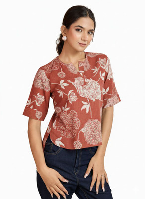 EKAMBER FASHION Casual Floral Print Women Brown Top