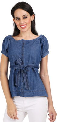 TCI Casual Solid Women Blue Top
